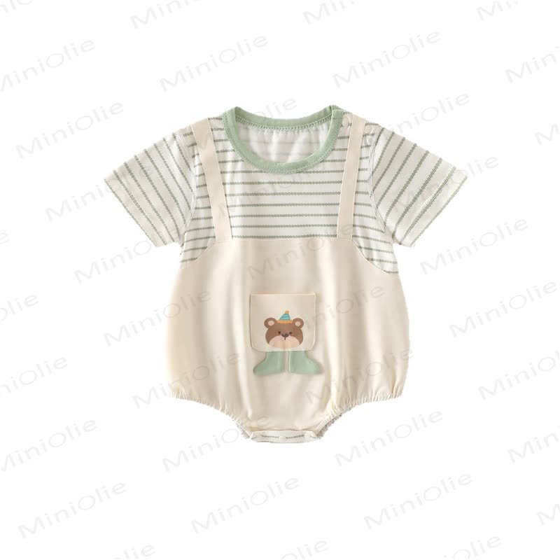 Body in cotone a righe con tasche e orsetto - image 6