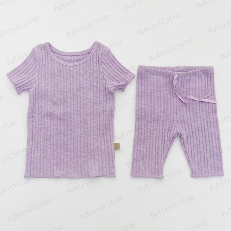 Completo da casa per neonati e bambini in cotone a coste, composto da top e pantaloni (2 pezzi). - Viola - 4-5T - image 2