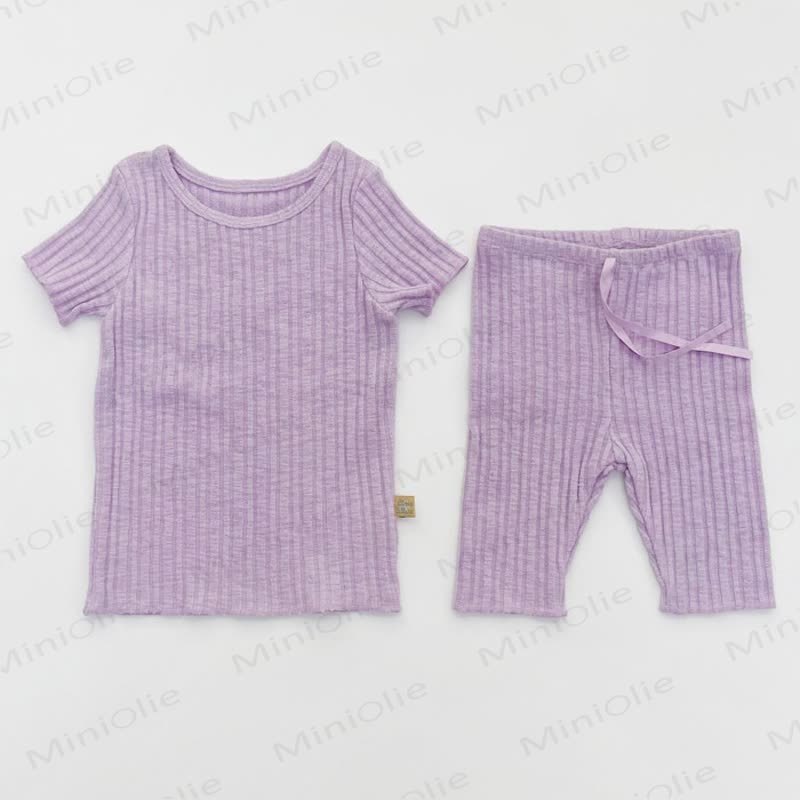 Completo da casa per neonati e bambini in cotone a coste, composto da top e pantaloni (2 pezzi). - Viola - 4-5T - image 2