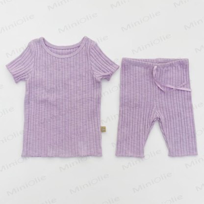 Completo da casa per neonati e bambini in cotone a coste, composto da top e pantaloni (2 pezzi). - Viola - 4-5T - image 2