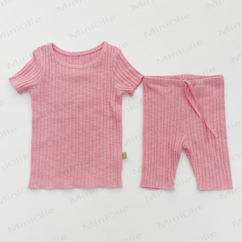 Completo da casa per neonati e bambini in cotone a coste, composto da top e pantaloni (2 pezzi). - Rosa - 4-5T - image 3