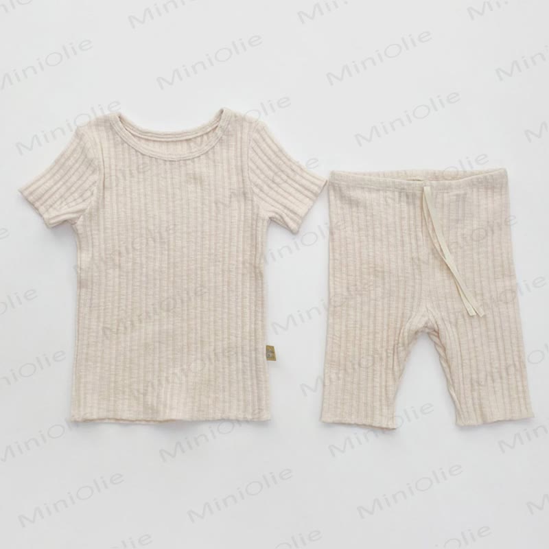 Completo da casa per neonati e bambini in cotone a coste, composto da top e pantaloni (2 pezzi). - Albicocca - 4-5T - image 4
