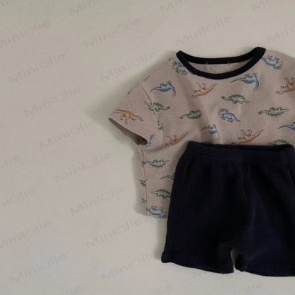 Completo per neonati e bambini composto da maglietta e pantaloncini in cotone con stampa animalier. - Nero - 4-5T - image 4