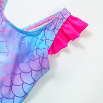 Costume da bagno per bambina con body a balze a squame di sirena. - image 2