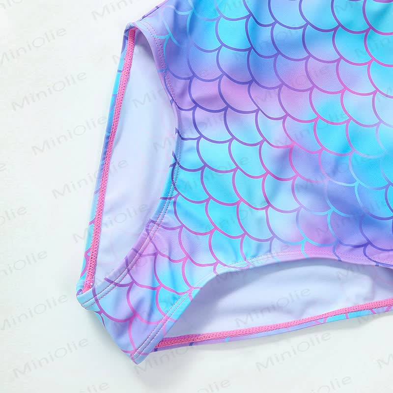 Costume da bagno per bambina con body a balze a squame di sirena. - image 4