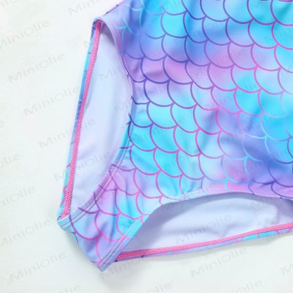 Costume da bagno per bambina con body a balze a squame di sirena. - image 4