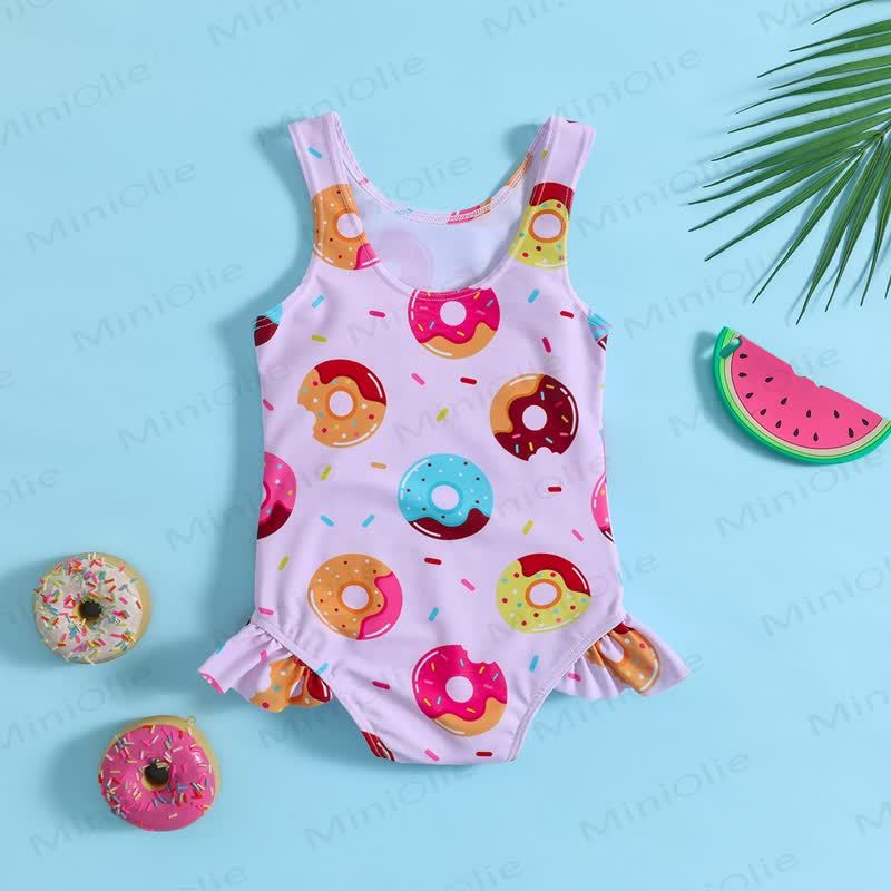 Costume da bagno intero senza maniche con volant per neonate e bambine. - Rosa - 4-5T - image 2