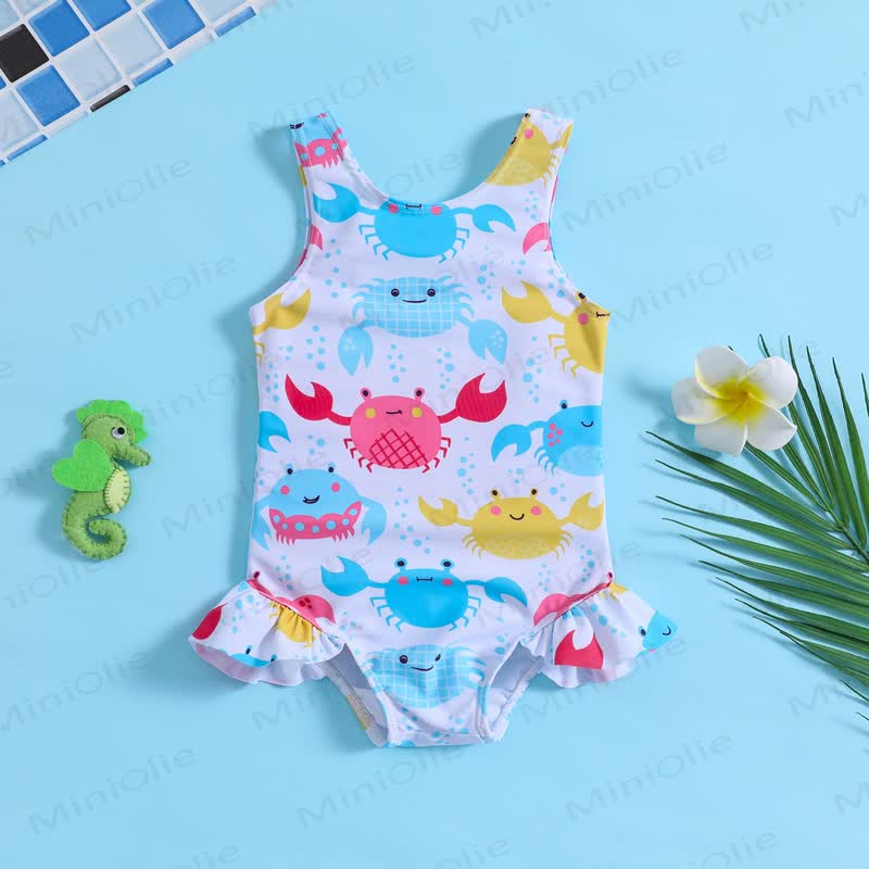 Costume da bagno intero senza maniche con volant per neonate e bambine. - Bianco - 4-5T - image 3