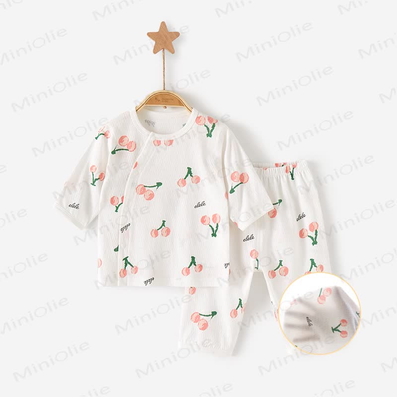 Completo per neonato con stampa floreale e maniche corte - Ciliegia bianca - 2-3T - image 2