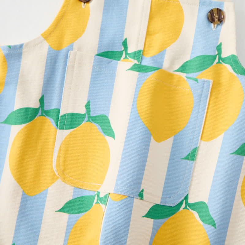 Salopette per neonati e bambini piccoli con stampa di limoni e righe blu - image 3
