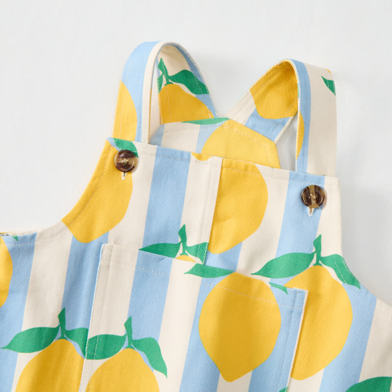 Salopette per neonati e bambini piccoli con stampa di limoni e righe blu - image 2