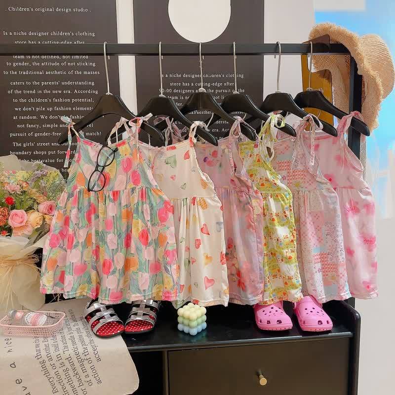 Vestito floreale con spalline sottili per bambina - image 1