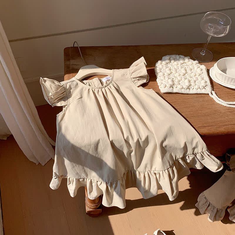 Vestito a tinta unita con maniche a volant per bambina - Beige - 8-9T - image 4