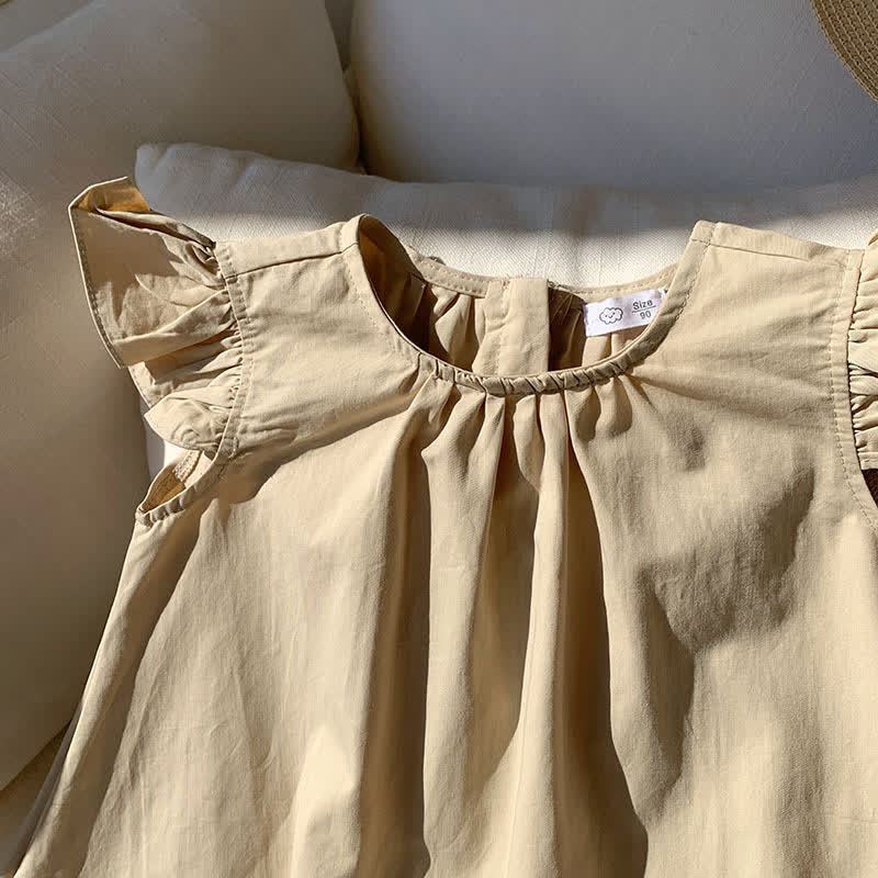 Vestito a tinta unita con maniche a volant per bambina - image 7