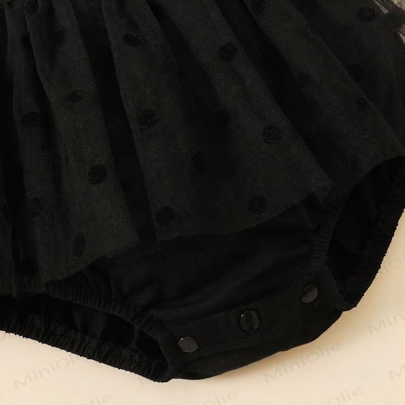 Body da neonata in tulle a pois neri con fascia per capelli - image 4