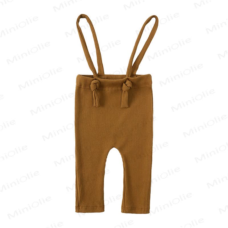 Pantaloni con bretelle a coste in cotone per neonati - Marrone - 18-24 mesi - image 4
