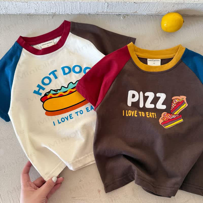 T-shirt per bambini in cotone con stampa a blocchi di colore a tema cibo. - image 1