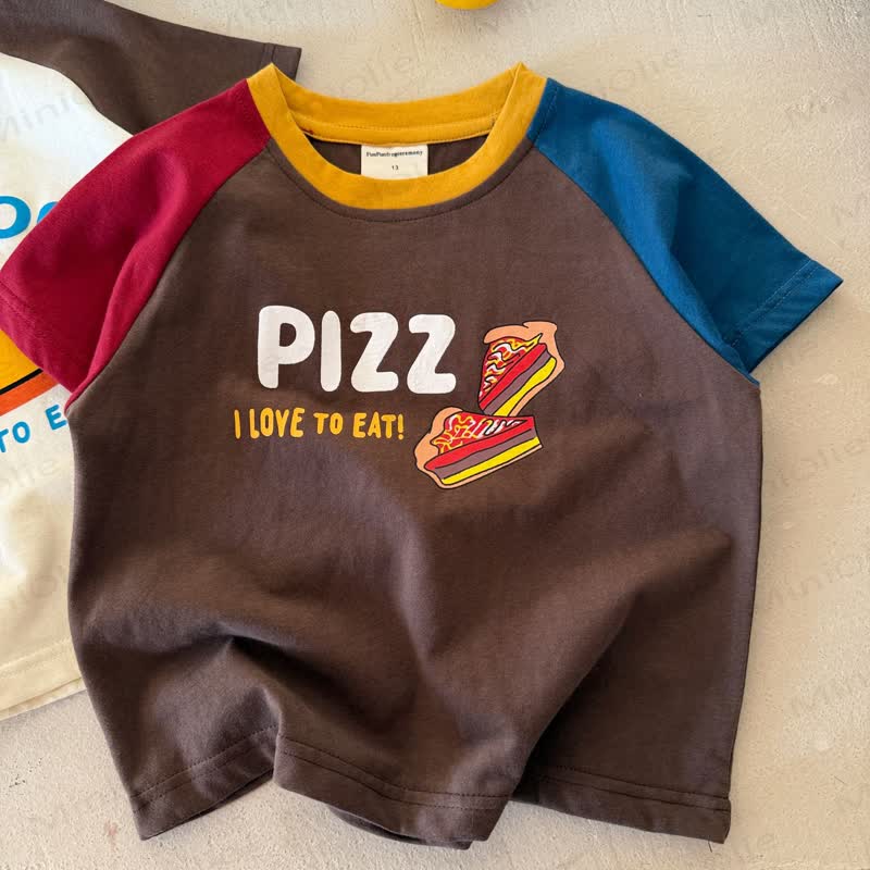 T-shirt per bambini in cotone con stampa a blocchi di colore a tema cibo. - Marrone - 8-9T - image 2