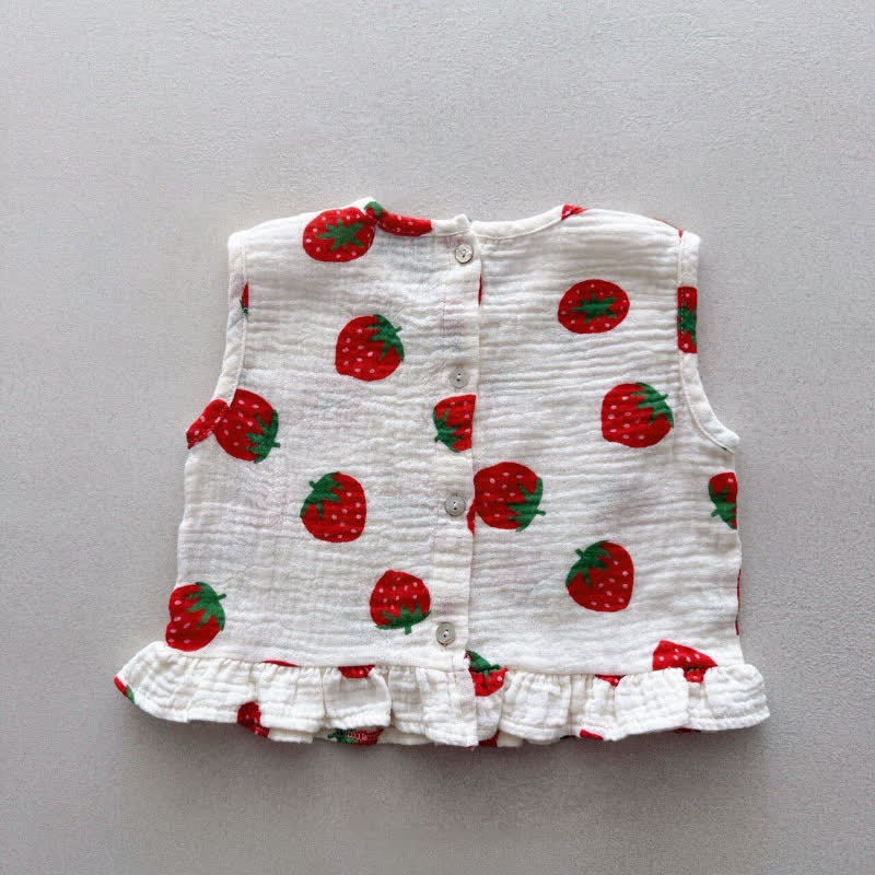 Completo da bambina composto da top a balze con fragole e pantaloncini senza maniche, due pezzi. - image 6