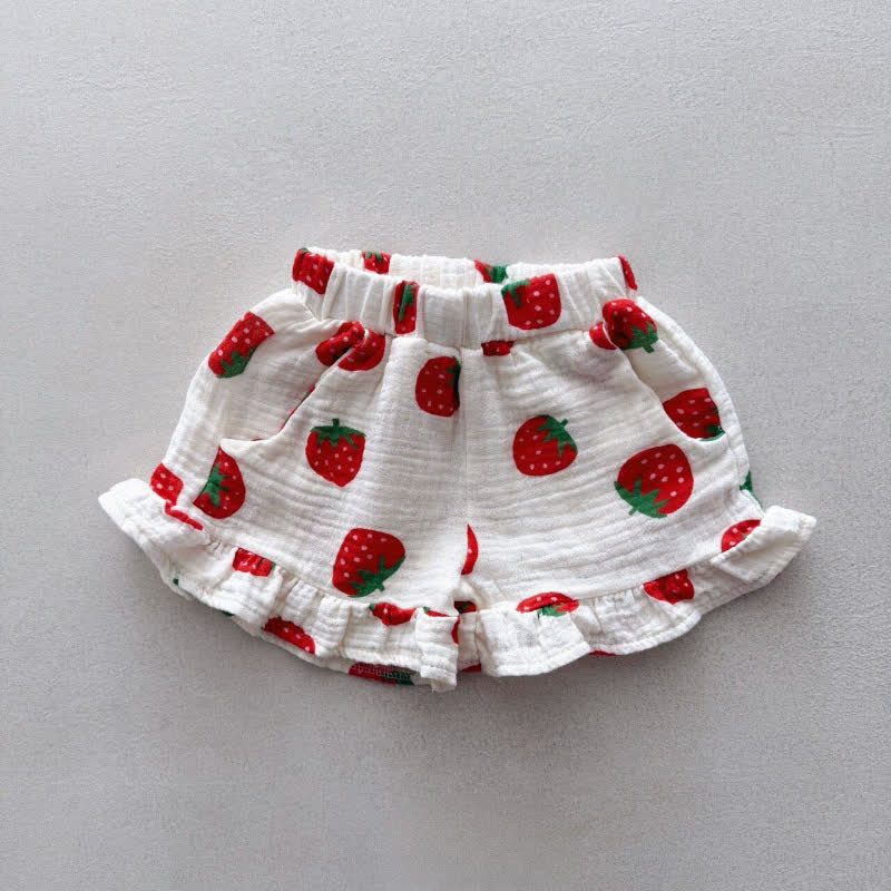 Completo da bambina composto da top a balze con fragole e pantaloncini senza maniche, due pezzi. - image 7