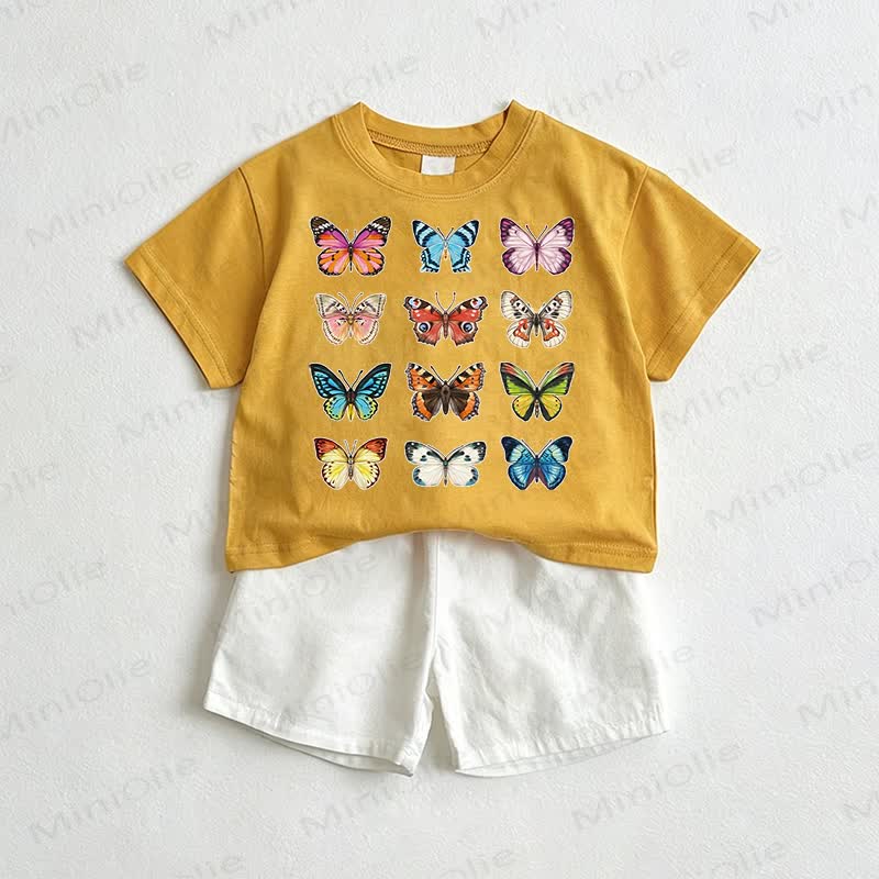 Completo 2 pezzi Baby Butterfly composto da maglietta e pantaloncini. - Giallo e bianco - 3-5T - image 1