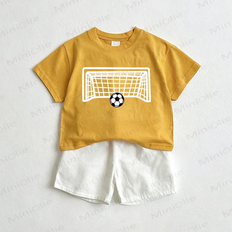 Completo da calcio per neonati composto da maglietta e pantaloncini (2 pezzi). - Giallo e bianco - 3-5T - image 1