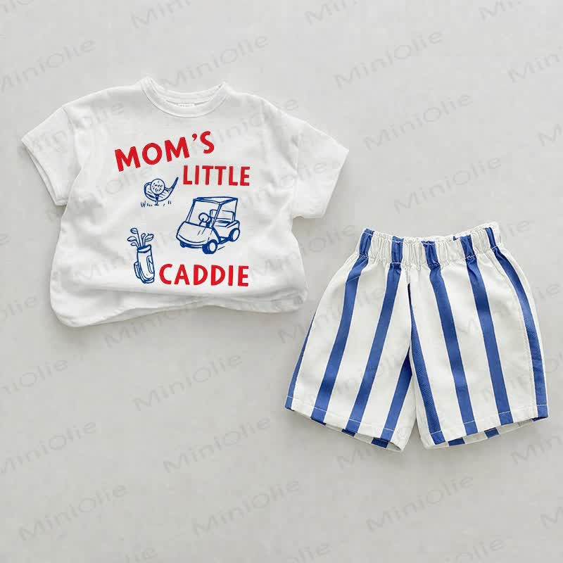 Completo due pezzi con pantaloncini a righe verticali azzurre "Little Caddie" di MOM'S Baby. - Bianco e Blu - 2-3T - image 1