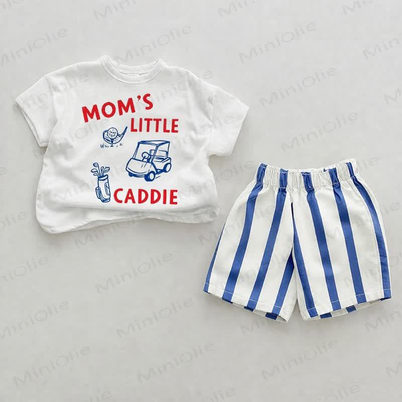 Completo due pezzi con pantaloncini a righe verticali azzurre "Little Caddie" di MOM'S Baby. - Bianco e Blu - 2-3T - image 1