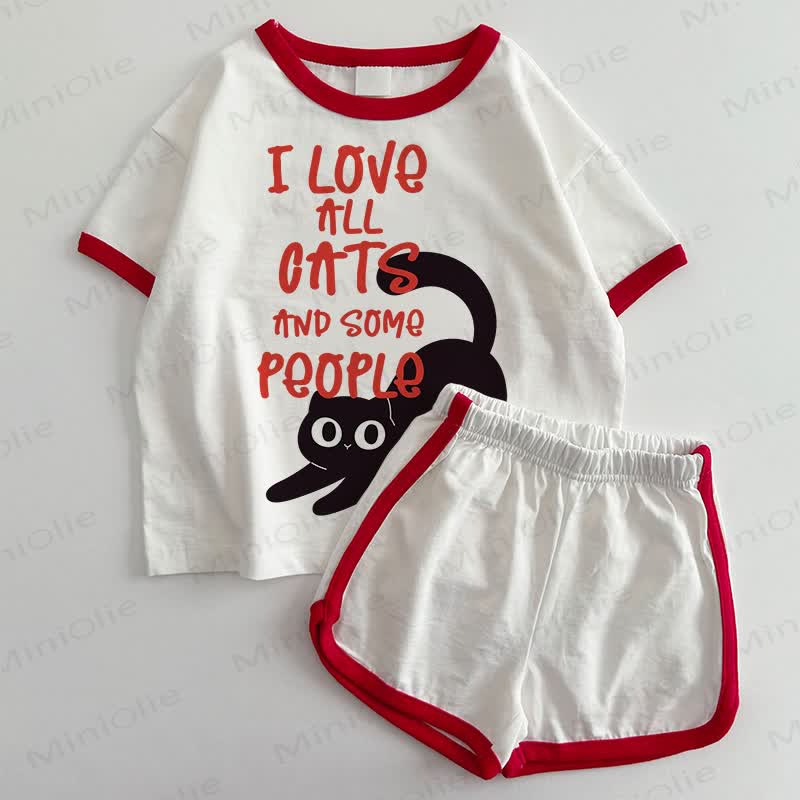 AMO TUTTI I GATTI E ALCUNE PERSONE - Set composto da maglietta e pantaloncini per neonati e bambini piccoli. - Bianco e Rosso - 3-5T - image 1