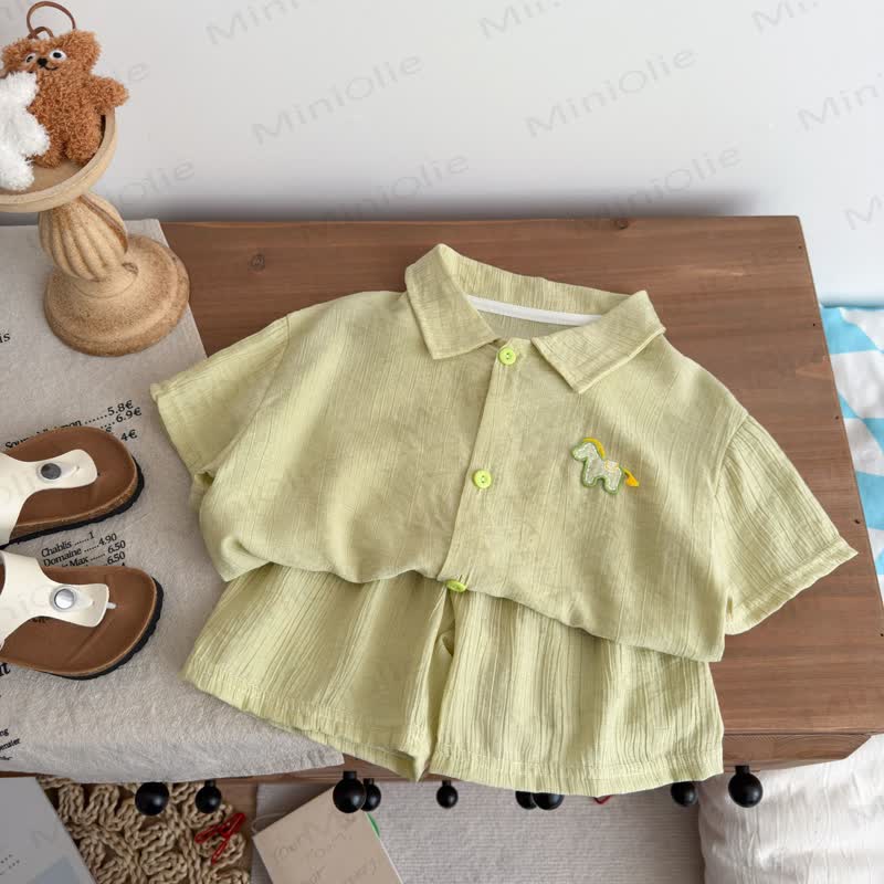 Completo 2 pezzi composto da polo e pantaloncini in lino per bambini - image 3