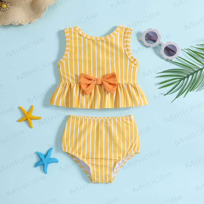 Costume da bagno a due pezzi a righe per bambina. - Giallo - 3-4 anni - image 1