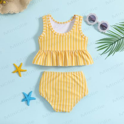 Costume da bagno a due pezzi a righe per bambina. - image 2