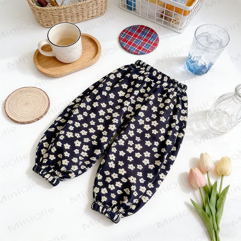 Pantaloni in cotone per bambini con elastico in vita - Fiore nero - 8-9T - image 6