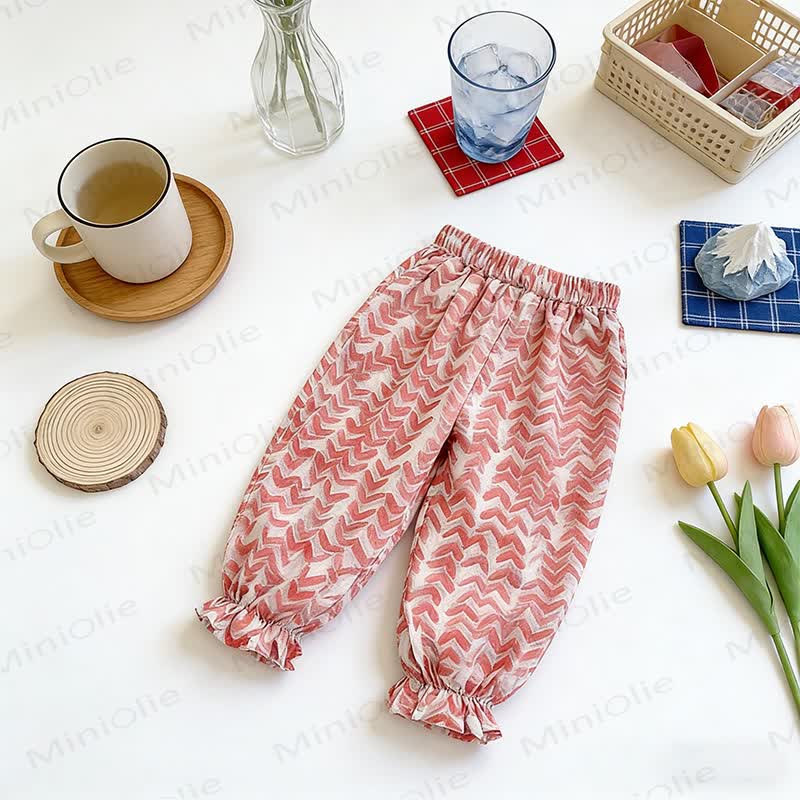 Pantaloni in cotone per bambini con elastico in vita - Motivi geometrici rossi - 8-9T - image 9