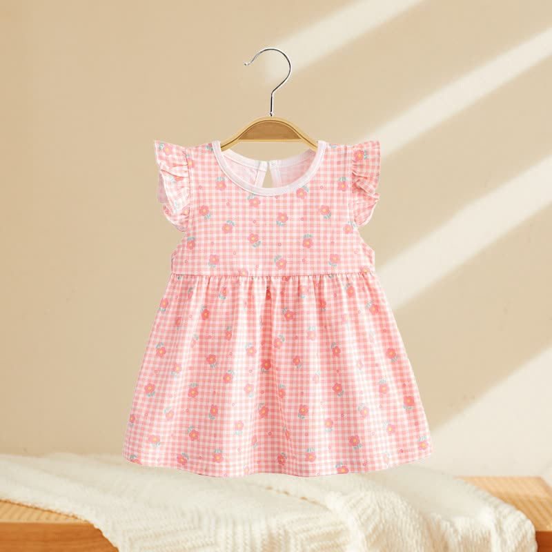 Vestito estivo da bambina con stampa e maniche a volant - A quadri rosa - 4-5T - image 2