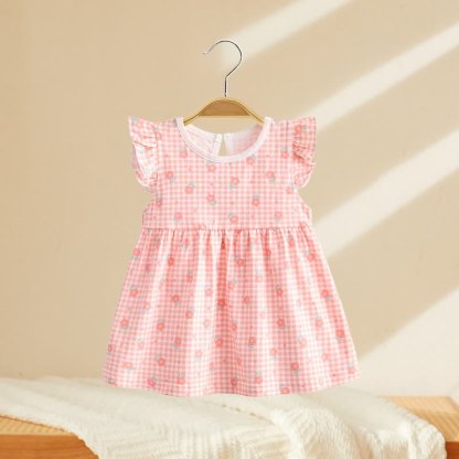 Vestito estivo da bambina con stampa e maniche a volant - A quadri rosa - 4-5T - image 2