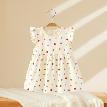 Vestito estivo da bambina con stampa e maniche a volant - Pois bianchi - 4-5T - image 1