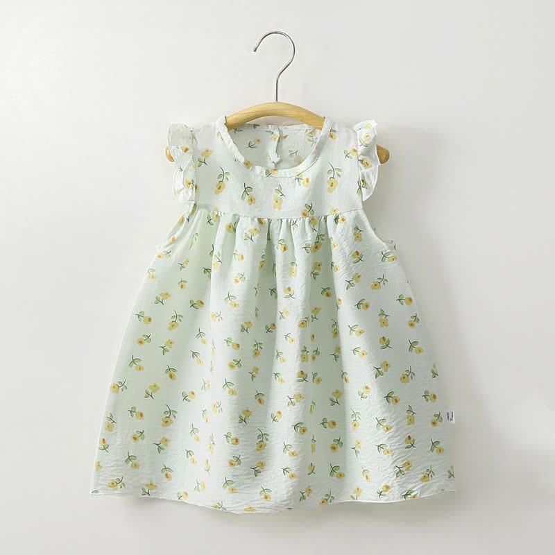 Vestitino estivo per bambina con stampa floreale e maniche a volant. - Fiori verdi - 8-9T - image 1