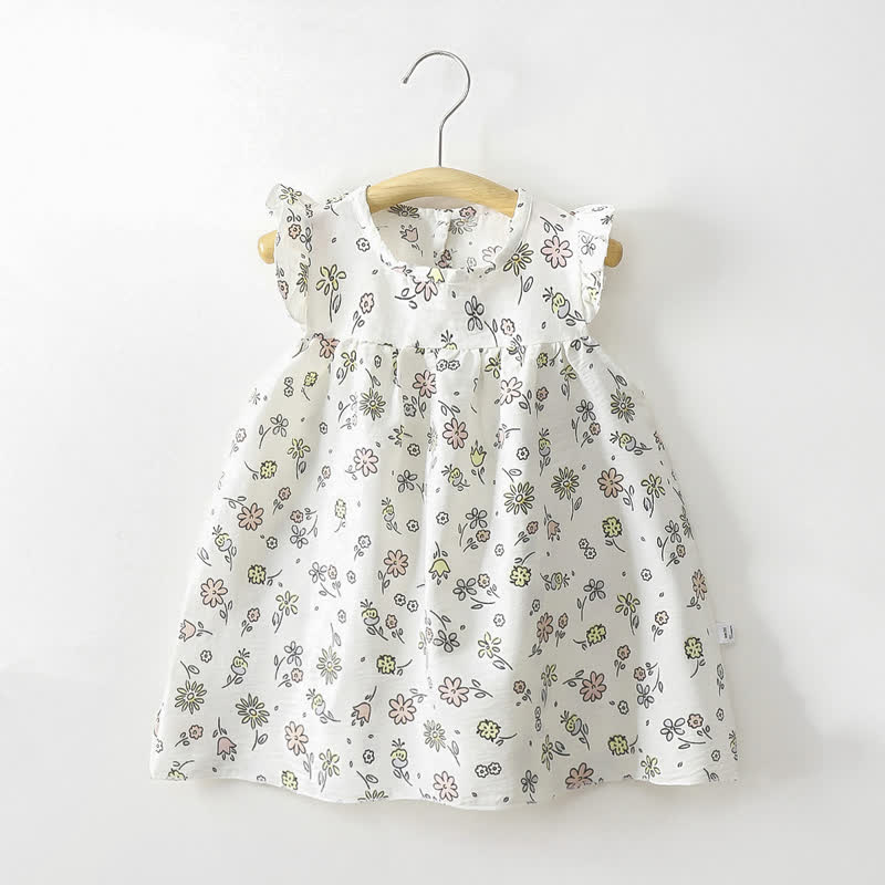 Vestitino estivo per bambina con stampa floreale e maniche a volant. - Mobili beige - 8-9T - image 3