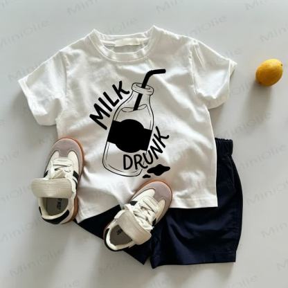 Completo 2 pezzi per neonati e bambini Milk Drunk: maglietta e pantaloncini. - Bianco e blu navy - 3-5T - image 1