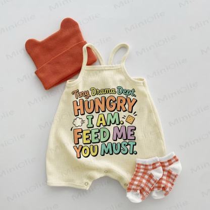HO FAME. DAMMI DA MANGIARE, DEVI. Tutina con bretelle a nido d'ape per neonati - Beige - 18-24 mesi - image 1