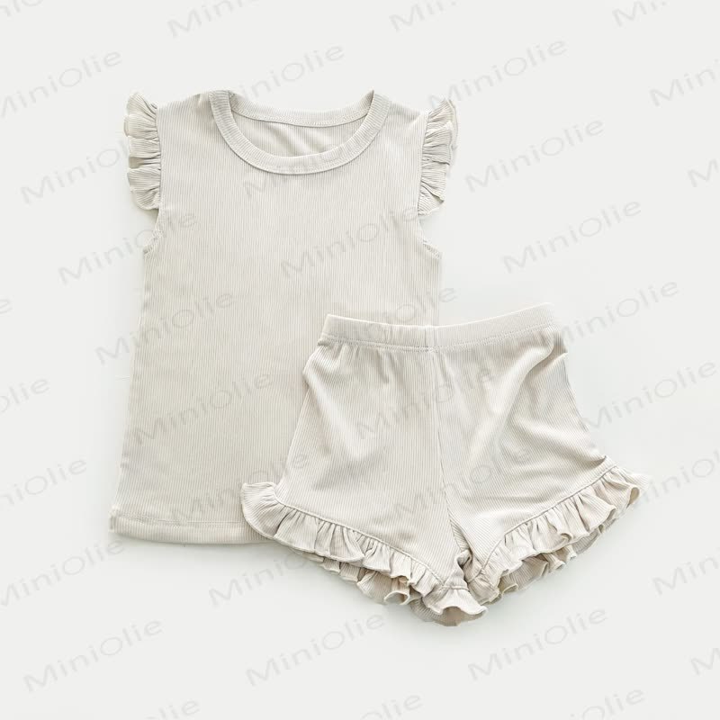 Completo senza maniche a tinta unita per bambina - Beige - 4-5T - image 2