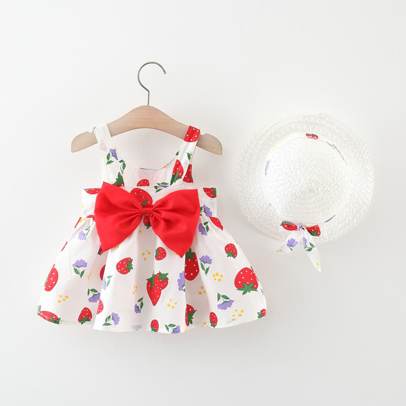 Vestitino con fiocco e stampa di fragole per bambina, completo di cappellino. - Rosso - 3-4 anni - image 2