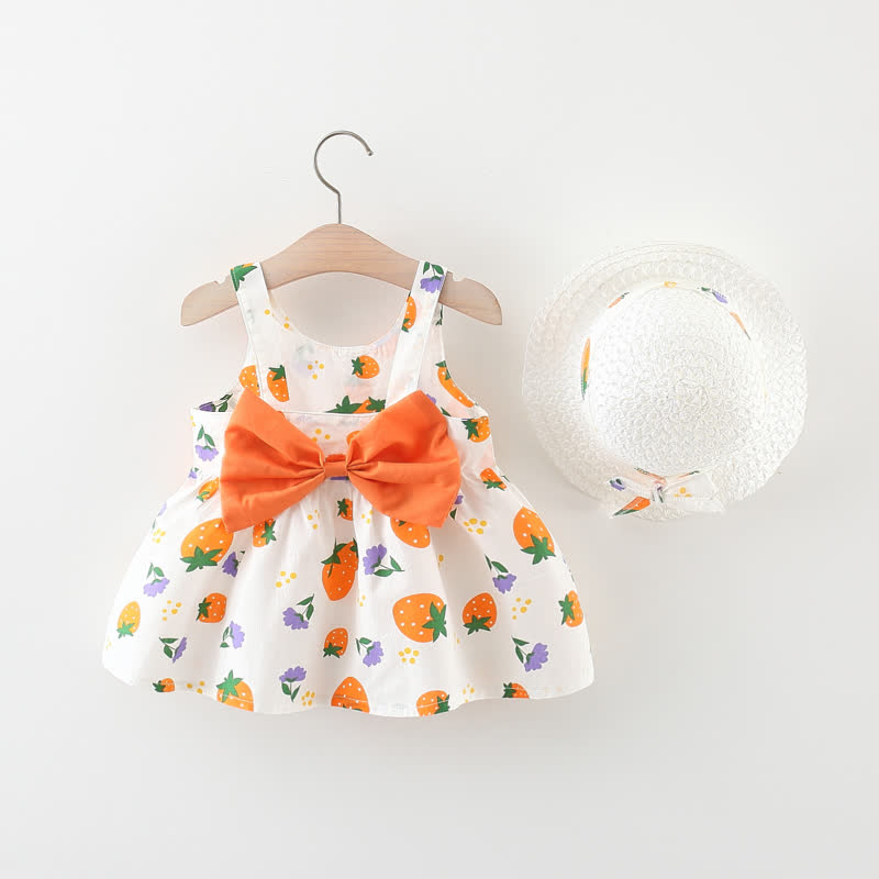 Vestitino con fiocco e stampa di fragole per bambina, completo di cappellino. - Arancia - 3-4 anni - image 4