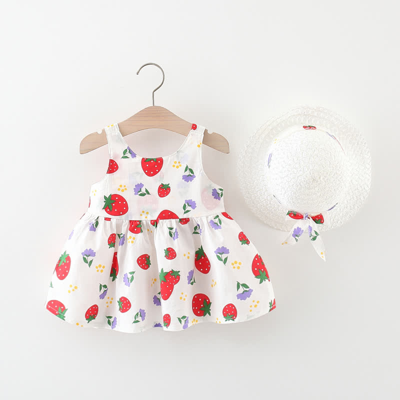 Vestitino con fiocco e stampa di fragole per bambina, completo di cappellino. - image 6