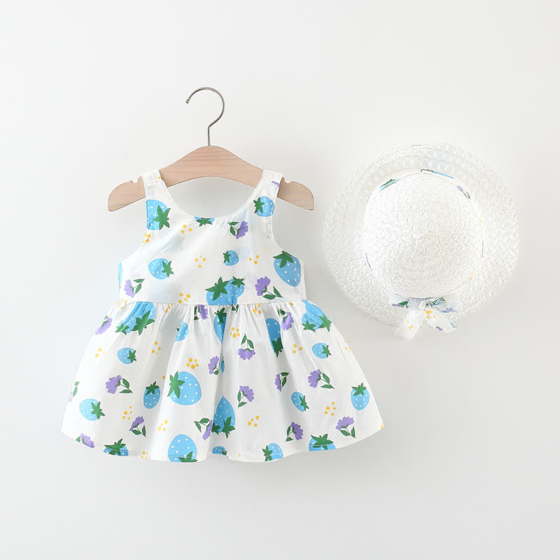 Vestitino con fiocco e stampa di fragole per bambina, completo di cappellino. - image 5