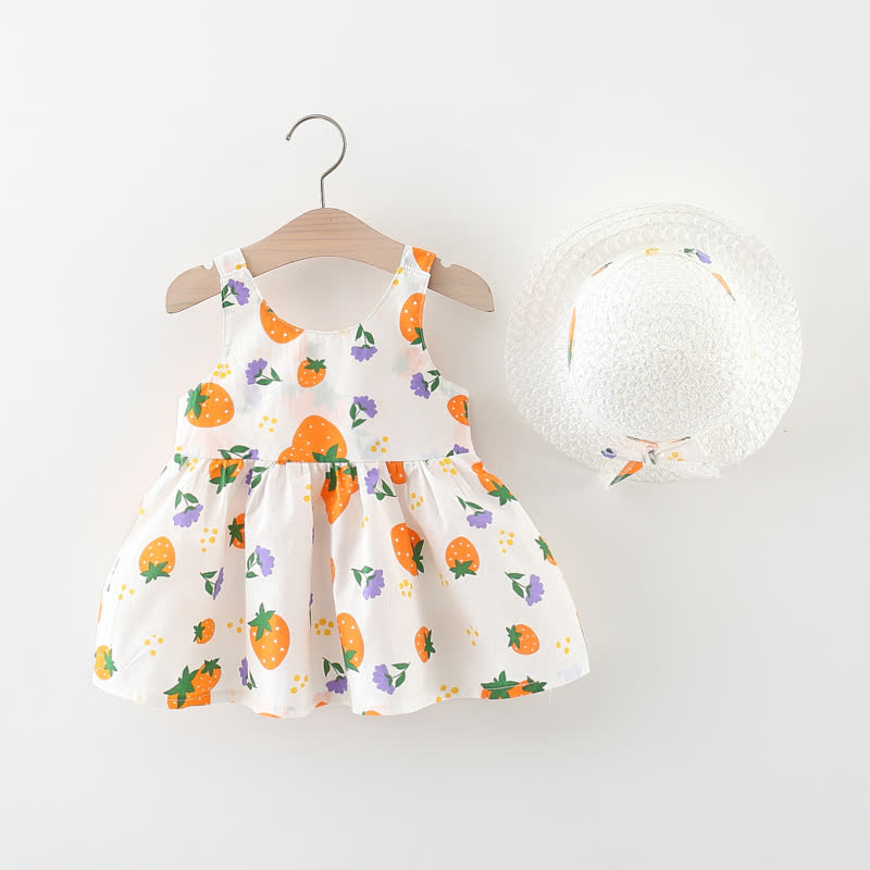 Vestitino con fiocco e stampa di fragole per bambina, completo di cappellino. - image 8