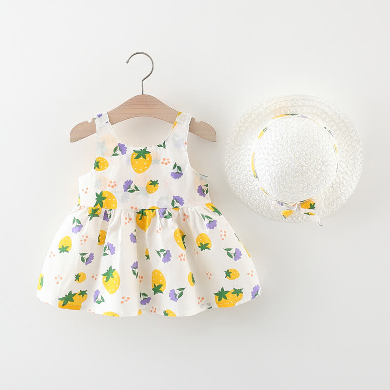 Vestitino con fiocco e stampa di fragole per bambina, completo di cappellino. - image 7