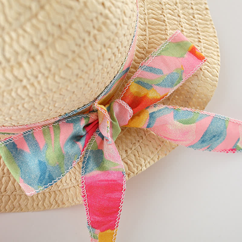 Abito estivo a balze con stampa di tulipani per bambina, completo di cappellino. - image 8