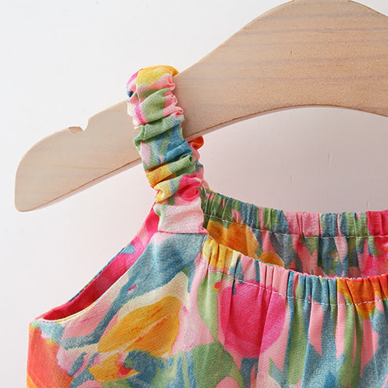 Abito estivo a balze con stampa di tulipani per bambina, completo di cappellino. - image 3
